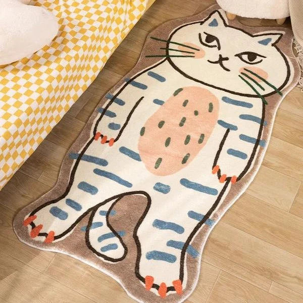 Cozy cartoon cat-themed rug with plush, non-slip design for living room, bedroom, or balcony decor