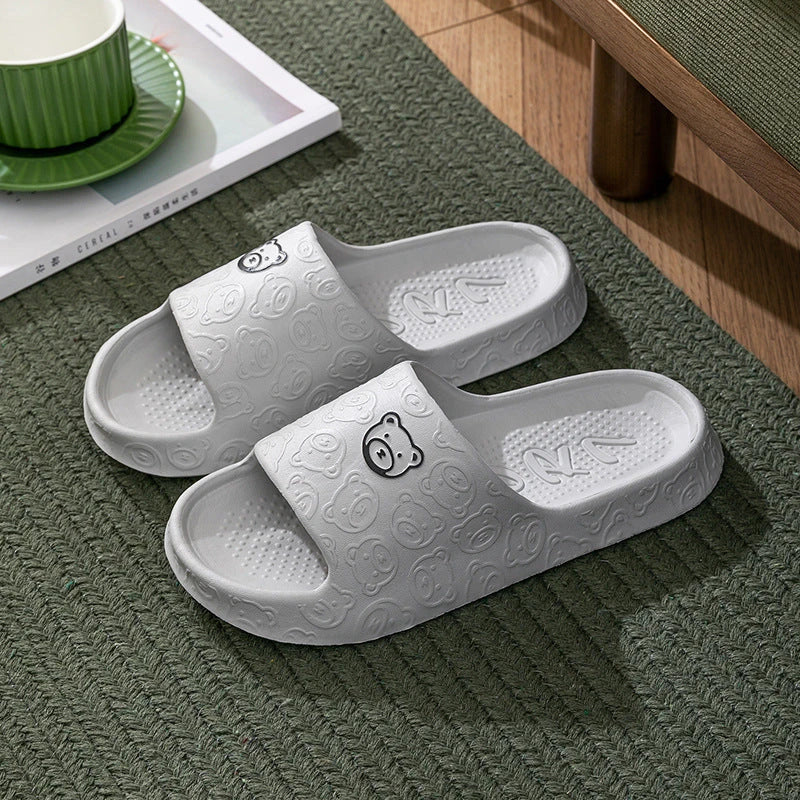 Cozy bear-themed slippers with thick, non-slip soles for indoor wear