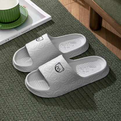 Cozy bear-themed slippers with thick, non-slip soles for indoor wear