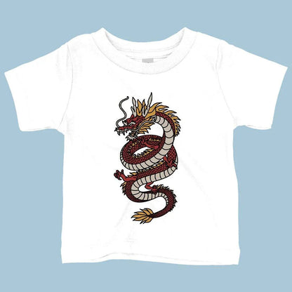 Adorable baby wearing soft and flexible Chinese dragon t-shirt in pink color