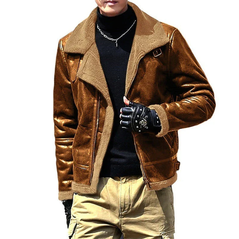 Hhomeenjoy US Premium Suede Fleece-Lined Men's Winter Coat