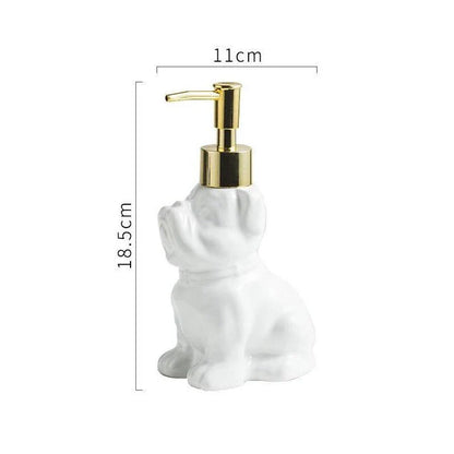 Premium 280ML ceramic dog-shaped soap dispenser with elegant gold and silver finishes for luxurious bathroom decor