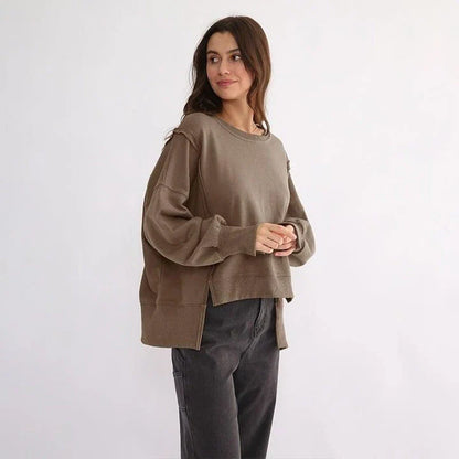 Chic oversized cotton sweatshirt with patchwork design, perfect for autumn and winter wear