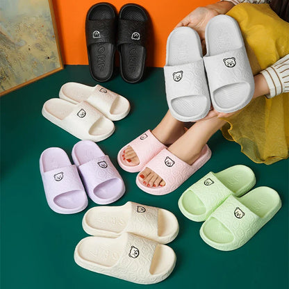 Cozy bear-themed slippers with thick, non-slip soles for indoor wear