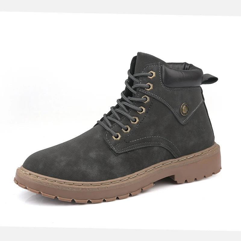Premium men's casual Martin boots with round toe, made of durable PU material and featuring a comfortable rubber sole for all-day support.