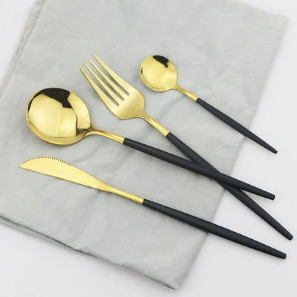 Premium 24-Piece Stainless Steel Tableware Set in Black - Durable, Elegant Dining Utensils with Sleek Design