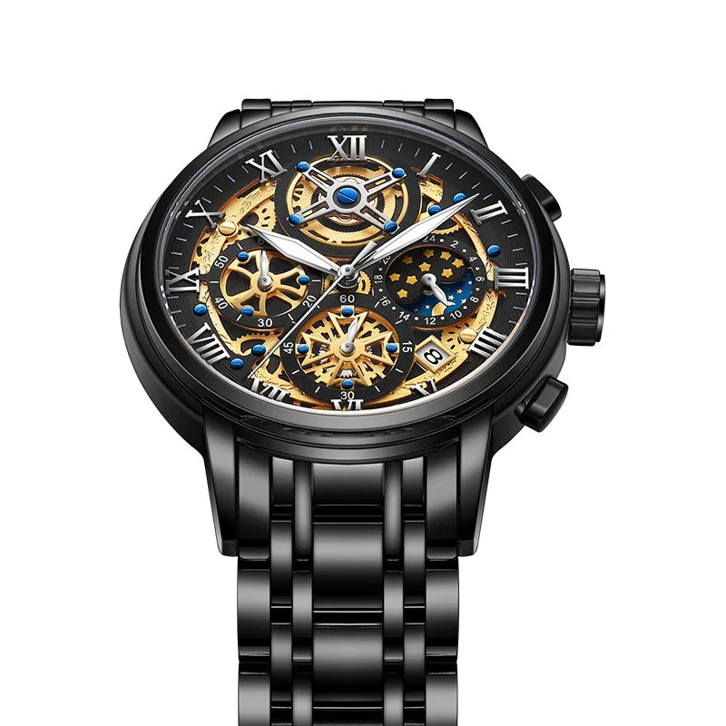 Premium quartz multifunction waterproof watch for men with stainless steel band and various color options
