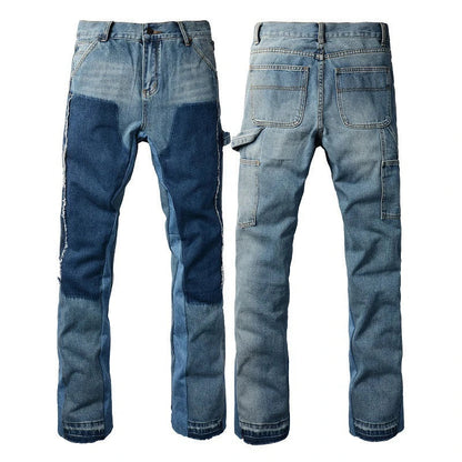 Fashionable men's retro jeans in vibrant colors, featuring a zipper fly and a variety of sizes and color options.