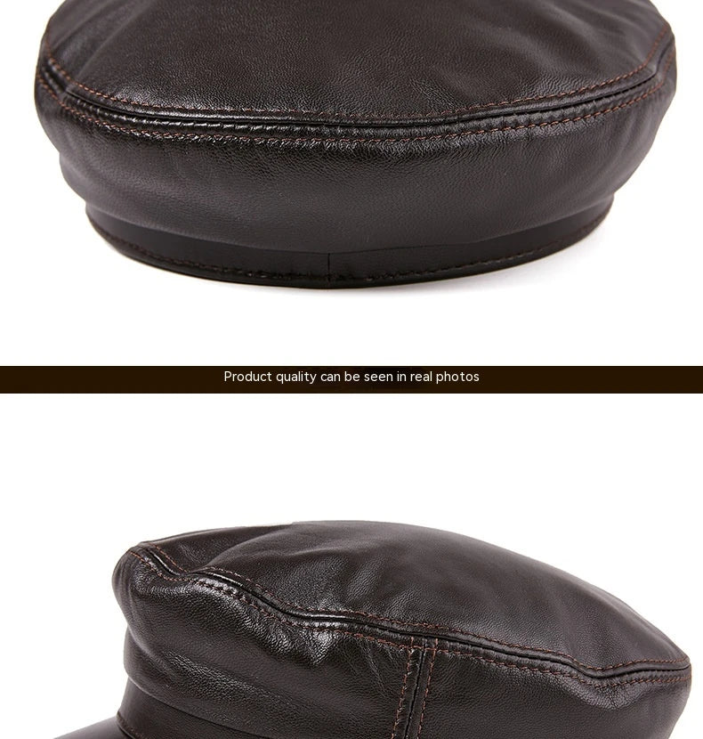 Premium Autumn and Winter Sheepskin Flat-top Hat in black and brown colors