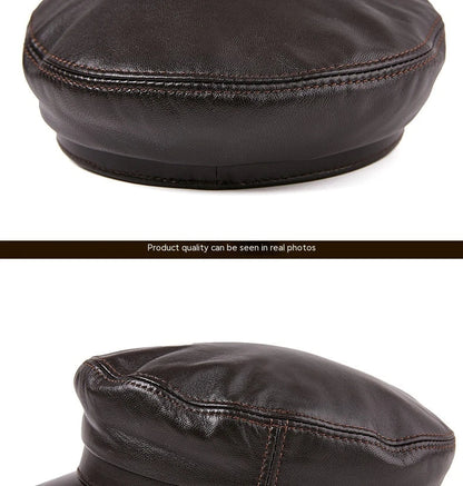 Premium Autumn and Winter Sheepskin Flat-top Hat in black and brown colors