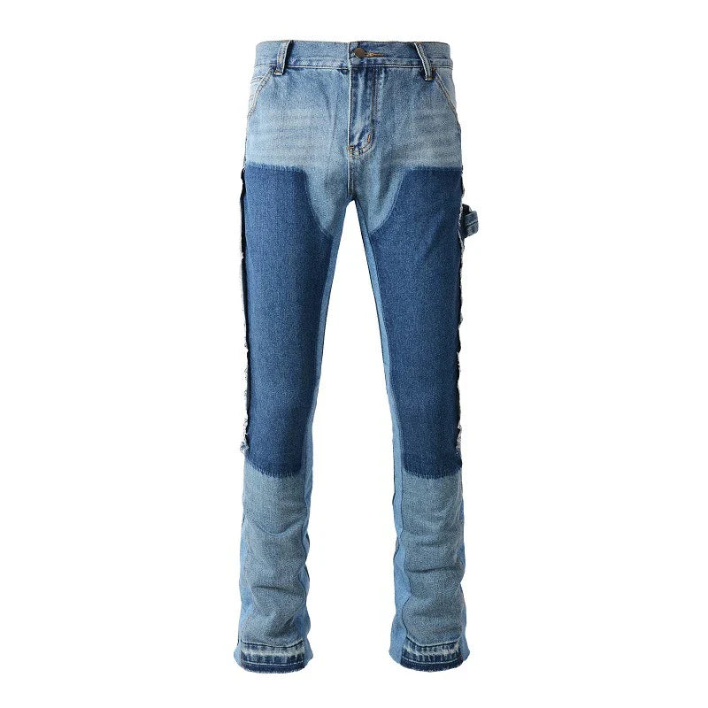Fashionable men's retro jeans in vibrant colors, featuring a zipper fly and a variety of sizes and color options.