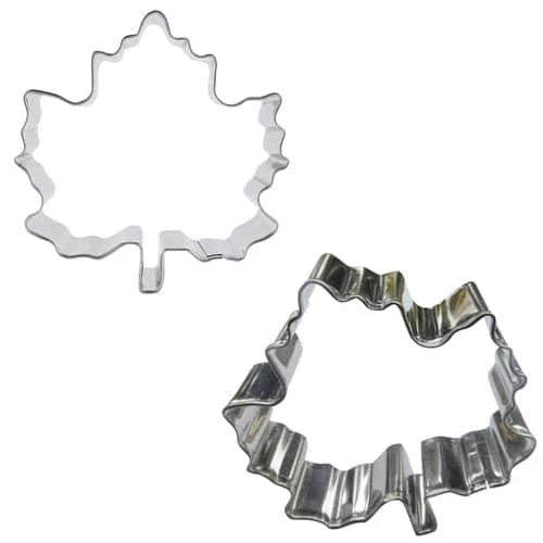Maple leaf shaped stainless steel cookie cutter in various sizes, an eco-friendly baking tool for creating unique cookies