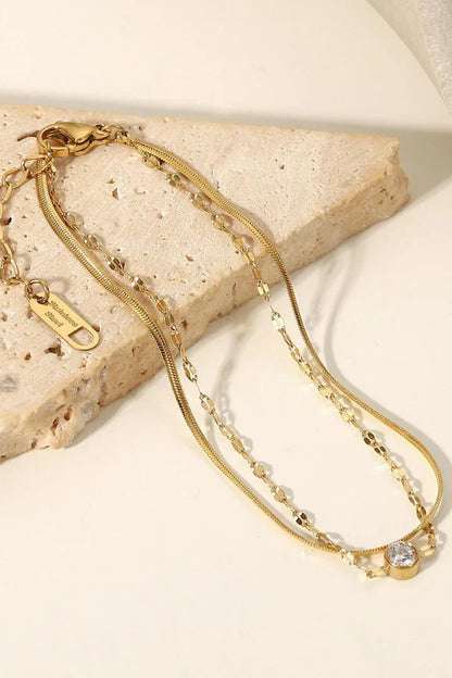 Rhinestone Double-Layered Bracelet in Gold, made of high-quality stainless steel with extendable design