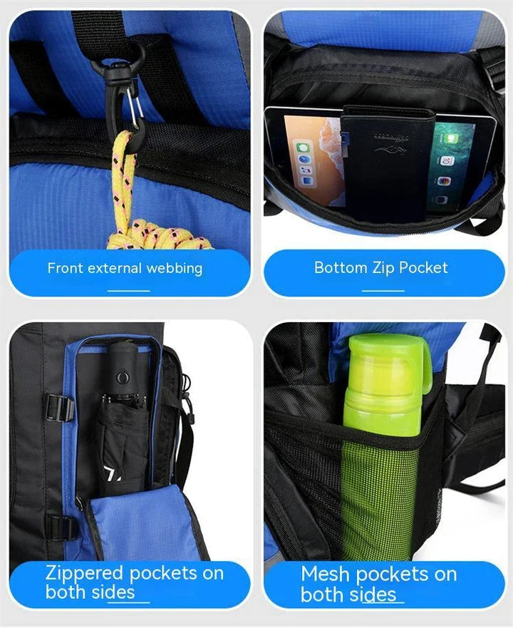 Premium outdoor hiking backpack made from water-resistant nylon with padded shoulder straps and multiple storage compartments.