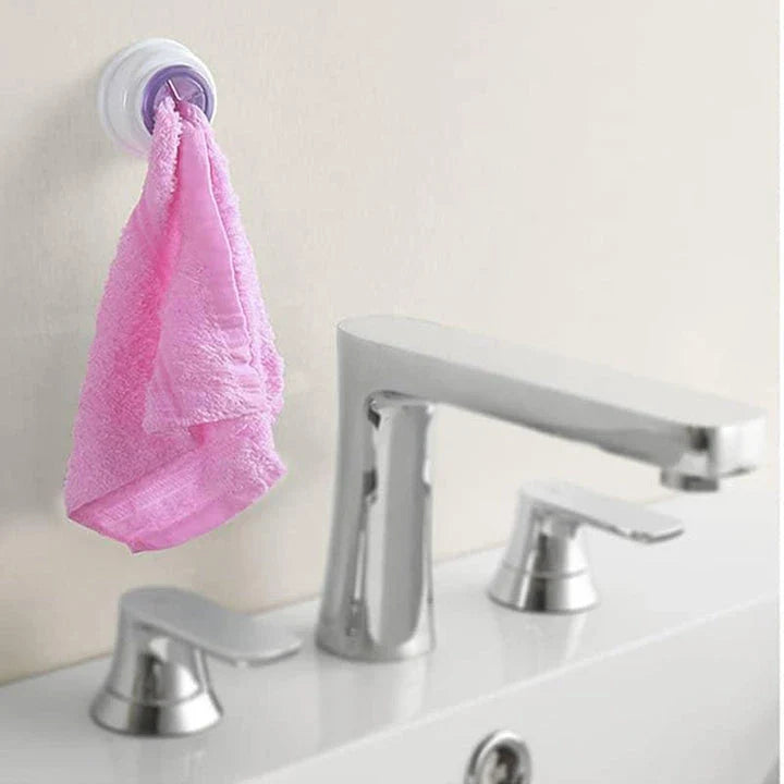 Compact Adhesive Towel Holder in Pink for Bathroom or Kitchen Organization