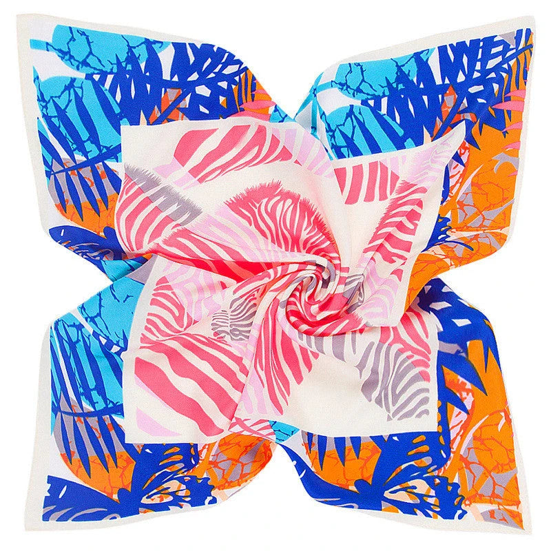 Luxury Spring Leaves Silk Square Scarf with vibrant, cartoon-inspired spring leaves design