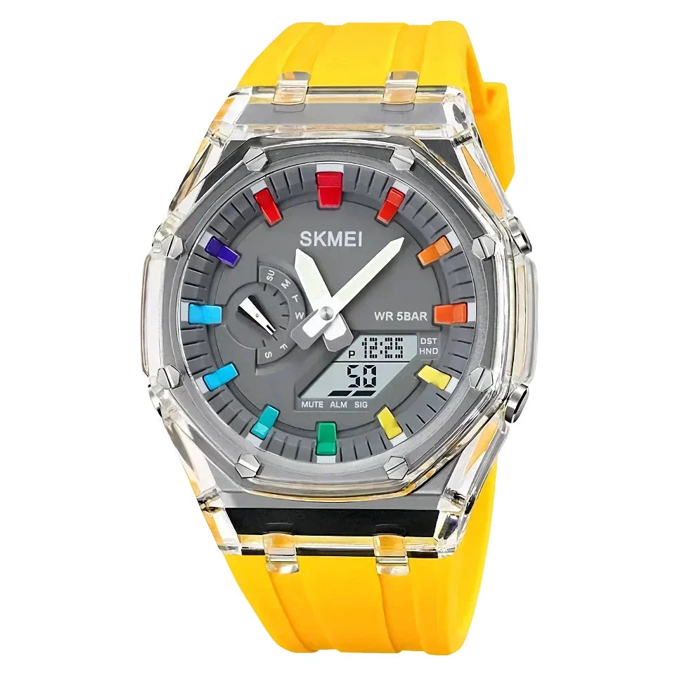 A durable, waterproof digital sports watch with LED lighting for easy reading in any conditions