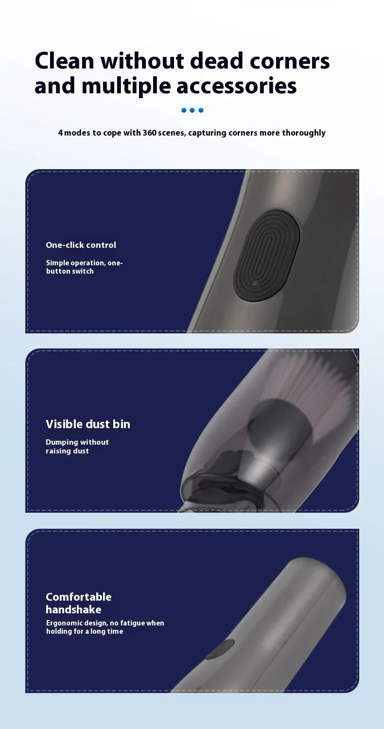 Cordless vacuum cleaner with wireless charging capabilities, powerful suction, and versatile blower function for cleaning home and car