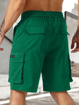 Drawstring waist men's workwear shorts with multiple pockets in various colors
