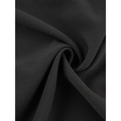 Elegant black ankle-length a-line skirt with pockets, made from a premium blend of polyester, spandex, and viscose for a comfortable, non-stretch fit.
