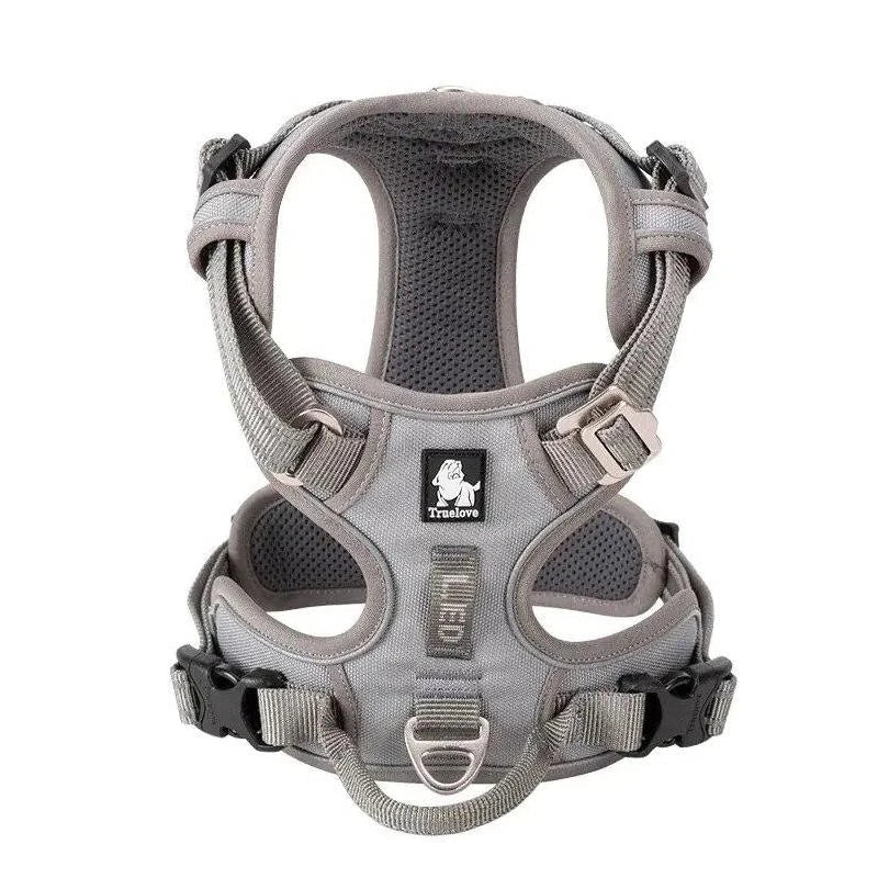Durable reflective camouflage dog harness with lightweight aviation aluminum buckle for enhanced safety and comfort during outdoor activities
