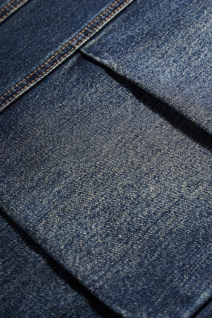 Men's relaxed fit retro straight-leg jeans in black, gray, and denim blue with vintage-inspired details