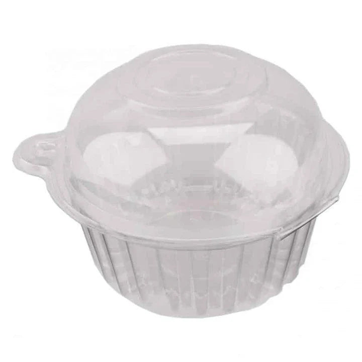 Set of 100 clear, disposable food containers with dome-shaped lids and adorable cat-shaped design