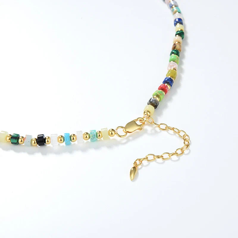 Luxurious multi-gem turquoise and Shoushan stone necklace with a classic round bead chain design