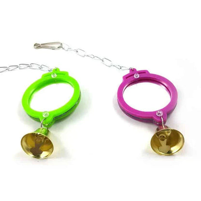 Heart-shaped mirror for birds made of acrylic and metal, providing a stylish and engaging accessory for your feathered companion's habitat