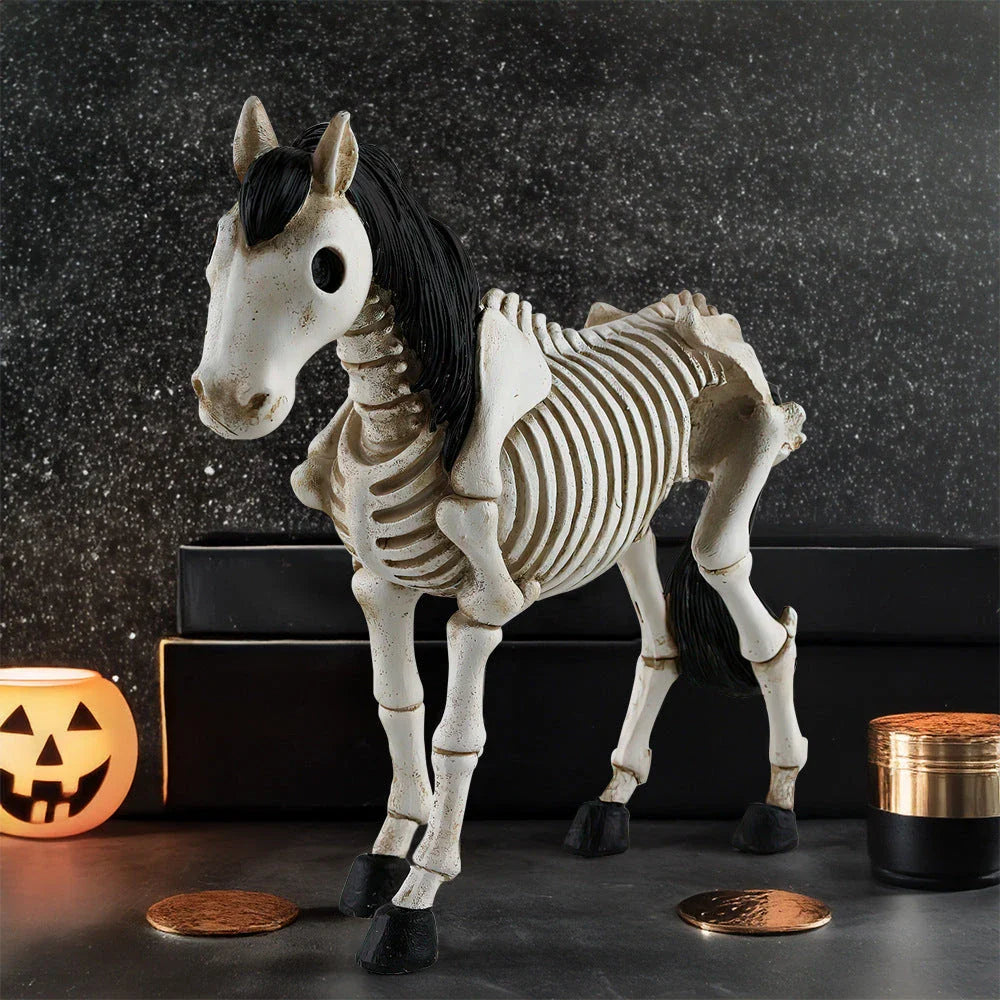 Skeleton Horse Ornament: Detailed resin decoration with a striking skeletal horse design for Halloween decor