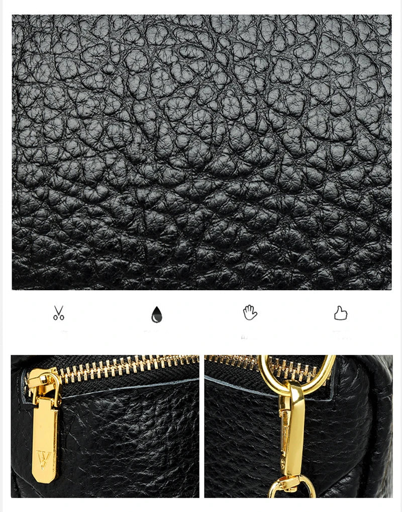Premium leather crossbody bag with adjustable strap, multiple pockets, and sleek Korean-inspired style