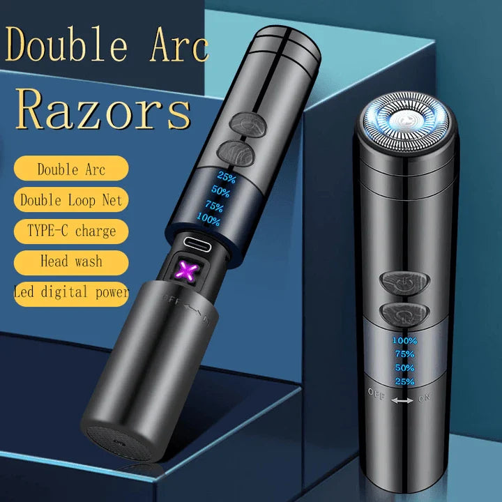 Dual Arc Lighter Razor with sleek zinc alloy body and stainless steel blade for effortless beard grooming