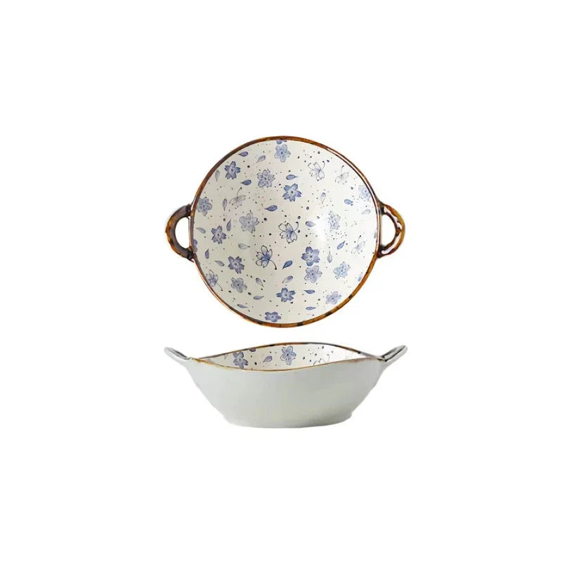 Elegant porcelain noodle and soup bowl with a comfortable handle, perfect for serving a variety of hot and cold dishes.