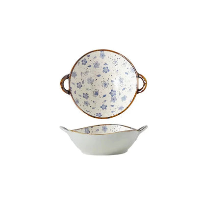 Elegant porcelain noodle and soup bowl with a comfortable handle, perfect for serving a variety of hot and cold dishes.