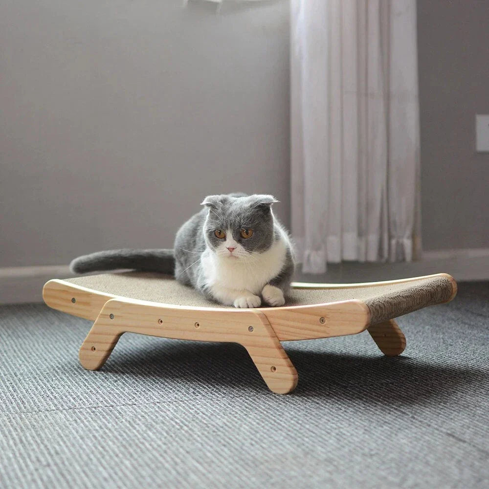 3-in-1 Premium Wooden Cat Scratcher Lounge Bed with Adjustable Scratching Angles and Micro-Arc Surface for Optimal Comfort