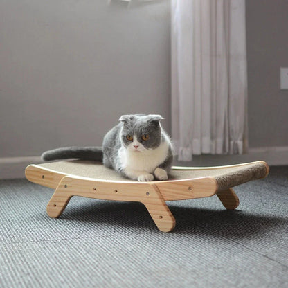 3-in-1 Premium Wooden Cat Scratcher Lounge Bed with Adjustable Scratching Angles and Micro-Arc Surface for Optimal Comfort