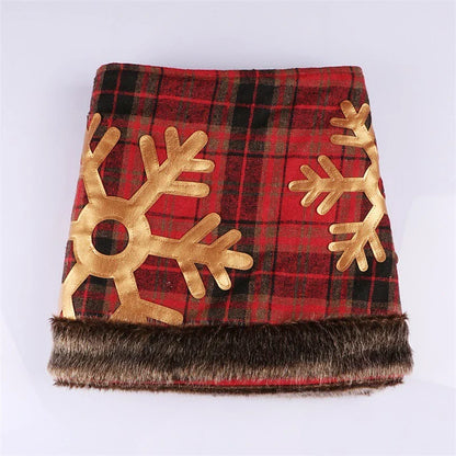 Elegant snowflake plaid Christmas tree skirt made of durable non-woven fabric, perfect for adding festive charm to your holiday decor