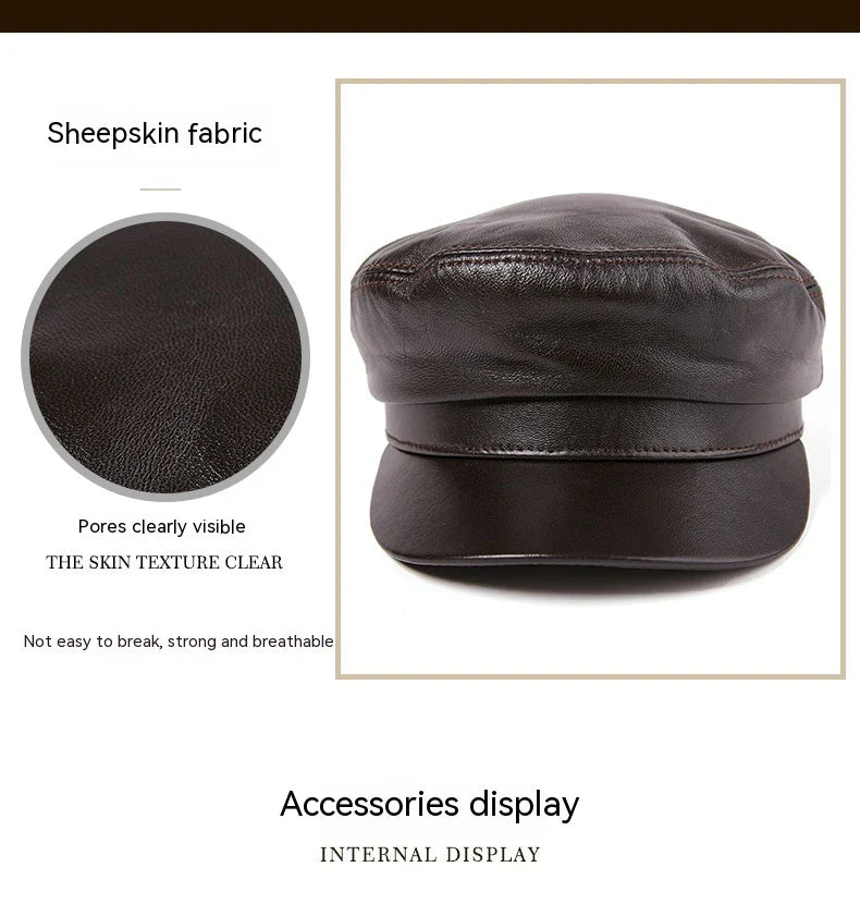 Premium Autumn and Winter Sheepskin Flat-top Hat in black and brown colors