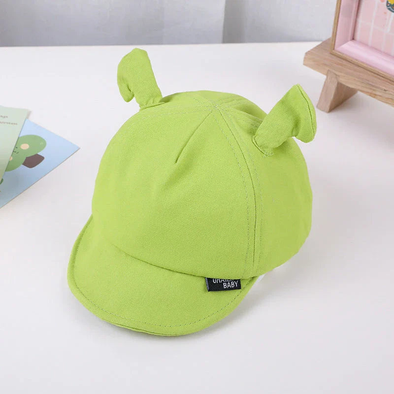 Green Cartoon Baby Sun Hat with Adorable Ear Design, Offering Soft, Breathable Comfort and Adjustable Fit for Babies 0-24 Months