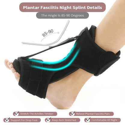 Adjustable night splint for treating plantar fasciitis, Achilles tendonitis, and foot drop with comfortable features and massage ball
