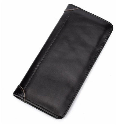 Premium retro-style cowhide leather wallet with hidden compartment, bill holder, change slot, and multiple card slots
