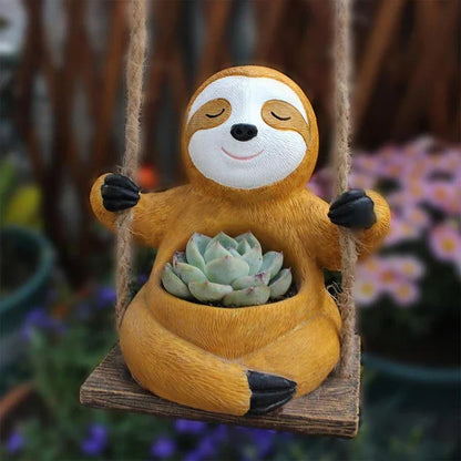 Charming Swing Sloth Planter - Decorative Resin Flower Pot for Home and Garden Decor