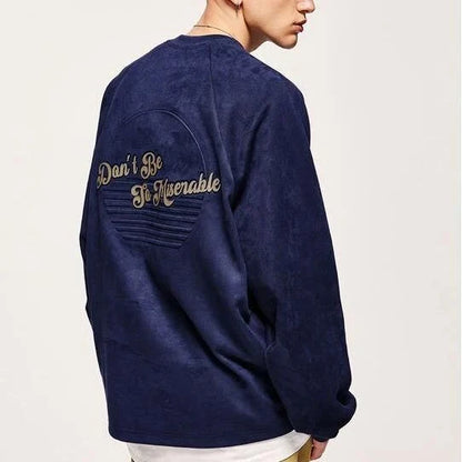 Cozy Embossed Faux-Suede Long-Sleeve T-Shirt in Blue with Unique Textured Design