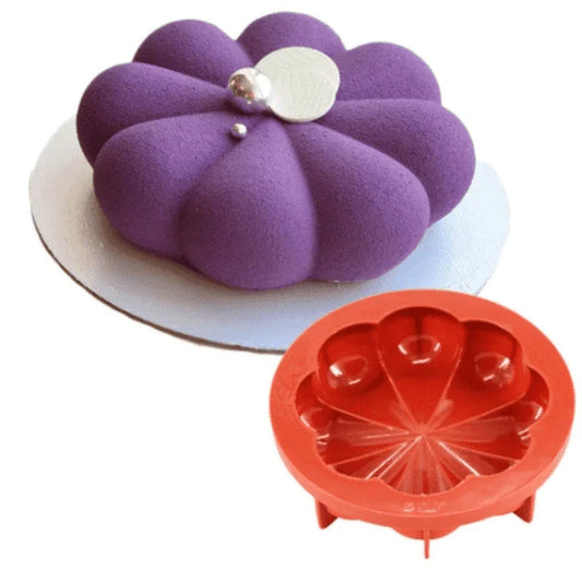 Silicone Flower Cake Mold in various colors, with a durable and eco-friendly design for convenient baking