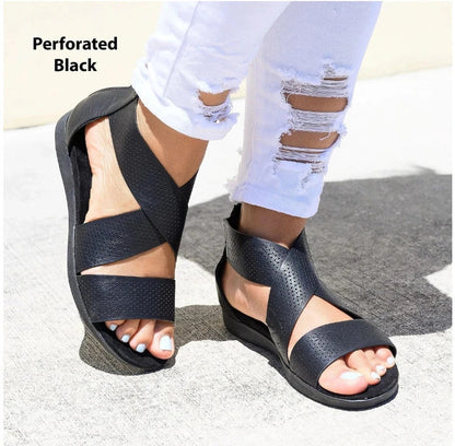 Comfortable flat toe casual sandals with a durable PU upper, flexible rubber sole, and sleek hollow design for all-day wear