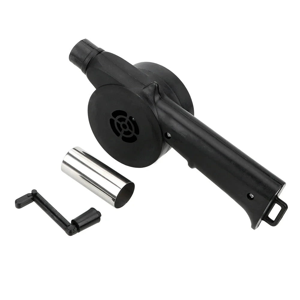 Portable BBQ air blower with hand-cranked design for quick and easy grill fire ignition