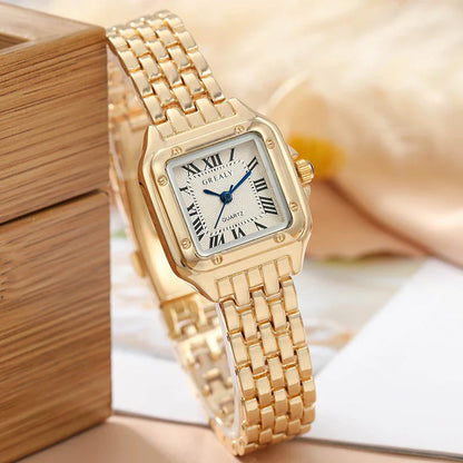 Elegant stainless steel square women's watch with quartz movement and sleek design