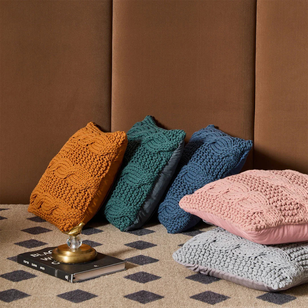 Cozy Luxury Chunky Knit Throw Pillow in various vibrant colors, providing exceptional comfort and style for living rooms, bedrooms, and offices.