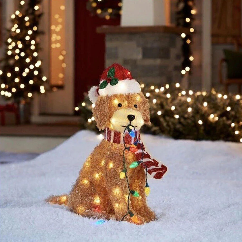 Festive outdoor dog-themed lighting decoration made of acrylic with LED lights for holiday decor