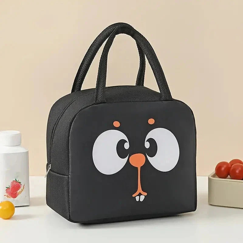 Insulated lunch box with cartoon animal designs, made of durable Oxford cloth material